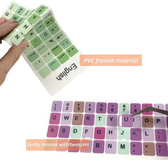 Alt view image 3 of 7 - 2Pcs PVC English Keyboard Replacement Letter Stickers, Colorful Background and Black Lettering, for 10-17inch Desktop Laptops(B)