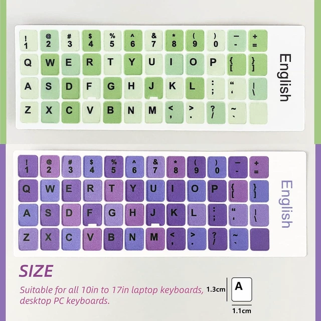 Alt view image 2 of 7 - 2Pcs PVC English Keyboard Replacement Letter Stickers, Colorful Background and Black Lettering, for 10-17inch Desktop Laptops(B)