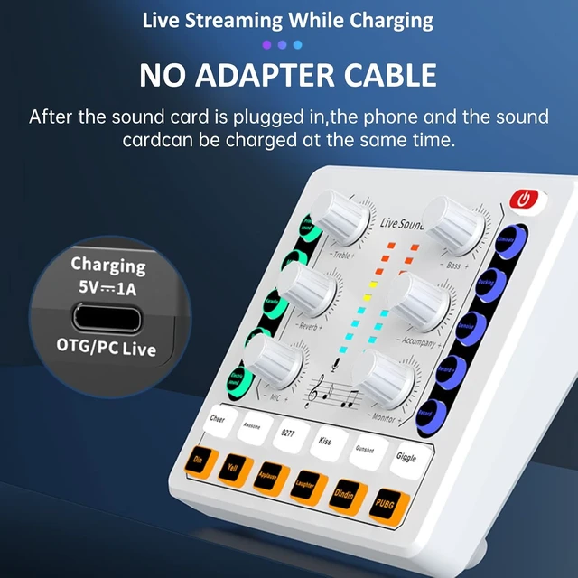 Alt view image 3 of 7 - Live Sound Card, Mini Audio Mixer Board for PC Computer Phone, Voice Changer Sound Card for DJ Mixer, Podcast