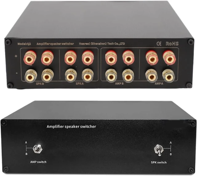 Main image of Speaker Selector Switcher Box, 2 in 2 Out Amplifier Speaker Switcher Distribution Controller Box, with 4mm Banana Plugs, for A B D Amplifiers