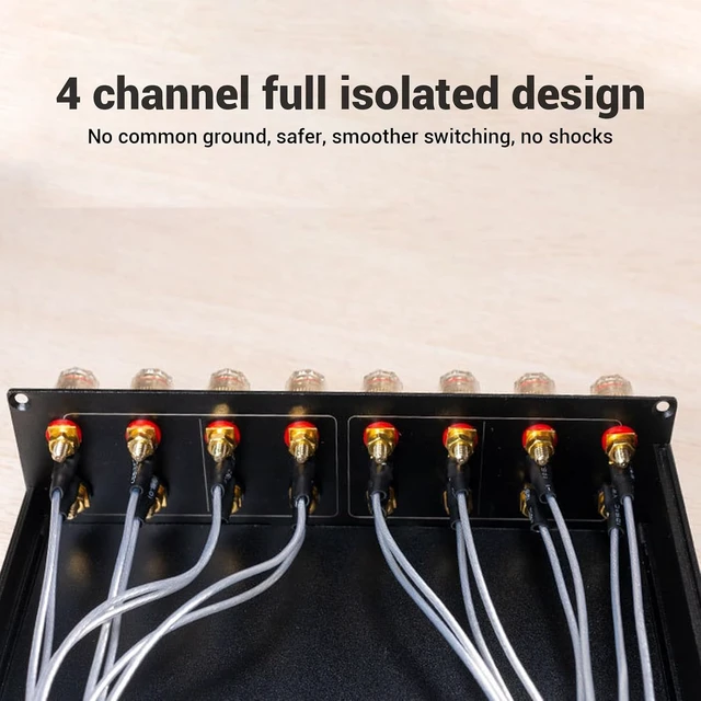 Alt view image 4 of 7 - Speaker Selector Switcher Box, 2 in 2 Out Amplifier Speaker Switcher Distribution Controller Box, with 4mm Banana Plugs, for A B D Amplifiers