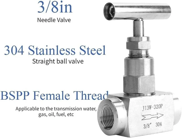 Alt view image 2 of 6 - Acogedor 3/8in Stainless Steel Needle Valve, BSPP Female Thread