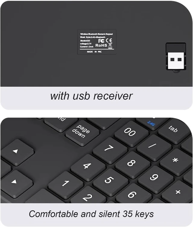 Alt view image 4 of 7 - Gugxiom Bluetooth Number Pad, 2.4G Numeric Keypad Numpad, 35 Keys