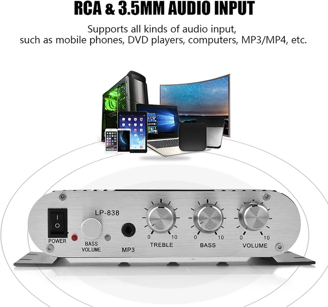 Alt view image 3 of 7 - Gugxiom Mini HiFi 2.1 Stereo Amplifier, 15Wx2 for Car Home Audio