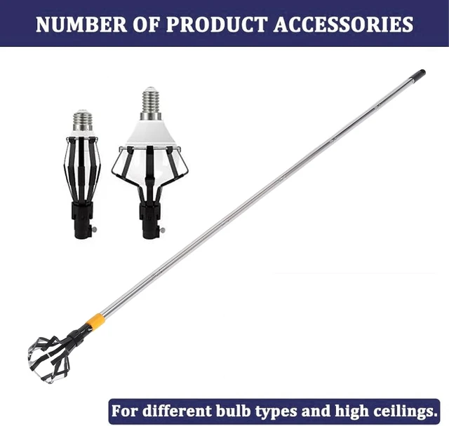 Alt view image 6 of 7 - Gugxiom Extendable Light Bulb Changer, Telescopic Pole with Flip Lock & Universal Connector for High Ceiling, Recessed & Flood Lights