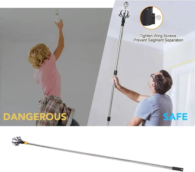 Alt view image 4 of 7 - Gugxiom Extendable Light Bulb Changer, Telescopic Pole with Flip Lock & Universal Connector for High Ceiling, Recessed & Flood Lights