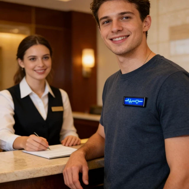 Alt view image 6 of 7 - Gugxiom 12x48 LED Name Badge, APP Control Rechargeable Programmable Sign, Color Scrolling Message Price Tag for Restaurant Store Exhibition Hotel