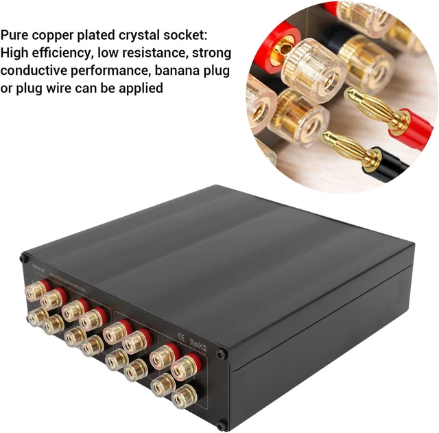 Alt view image 2 of 7 - Speaker Selector Switcher Box, 2 in 2 Out Amplifier Speaker Switcher Distribution Controller Box, with 4mm Banana Plugs, for A B D Amplifiers