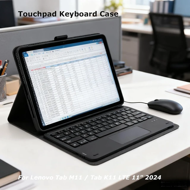 Alt view image 2 of 7 - Gugxiom Touchpad Keyboard Case for Tab M11/Tab K11 LTE 11 inch 2024 TB330FU/TB330XU, Wireless Touchpad Keyboard with Pen Holder (Black)