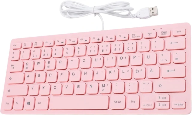 Main image of Gugxiom German & English Keyboard, QWERTZ Layout, 78 Keys Compact Silent USB Wired Flat Keyboard, for PC Laptop, Pink