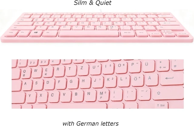 Alt view image 4 of 7 - Gugxiom German & English Keyboard, QWERTZ Layout, 78 Keys Compact Silent USB Wired Flat Keyboard, for PC Laptop, Pink