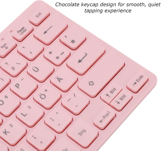 Alt view image 5 of 7 - Gugxiom German & English Keyboard, QWERTZ Layout, 78 Keys Compact Silent USB Wired Flat Keyboard, for PC Laptop, Pink
