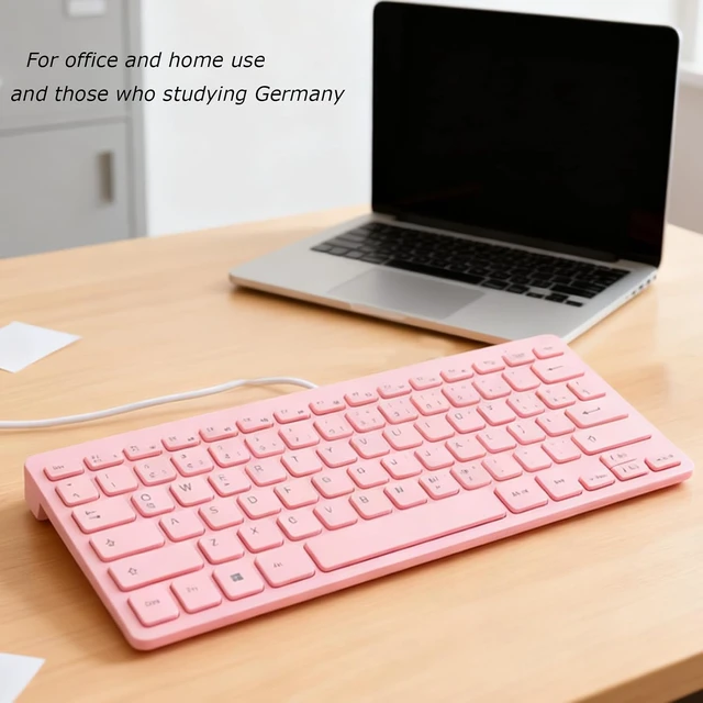 Alt view image 6 of 7 - Gugxiom German & English Keyboard, QWERTZ Layout, 78 Keys Compact Silent USB Wired Flat Keyboard, for PC Laptop, Pink