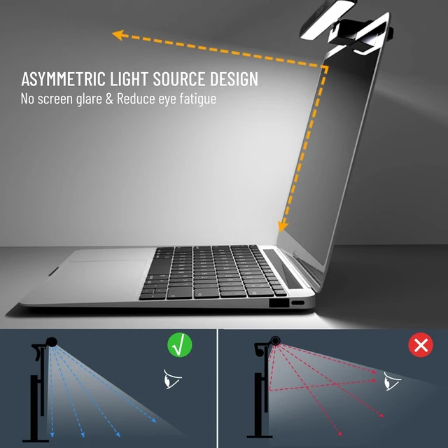 Alt view image 2 of 7 - Acogedor Laptop Monitor Light Bar, LED Laptop Light Bar for Keyboard, with Stepless Dimming, No Screen Glare, Space Saving, Laptop Light Clip On