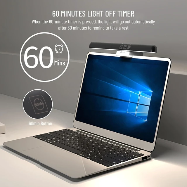 Alt view image 5 of 7 - Acogedor Laptop Monitor Light Bar, LED Laptop Light Bar for Keyboard, with Stepless Dimming, No Screen Glare, Space Saving, Laptop Light Clip On