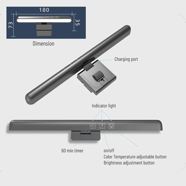 Alt view image 6 of 7 - Acogedor Laptop Monitor Light Bar, LED Laptop Light Bar for Keyboard, with Stepless Dimming, No Screen Glare, Space Saving, Laptop Light Clip On