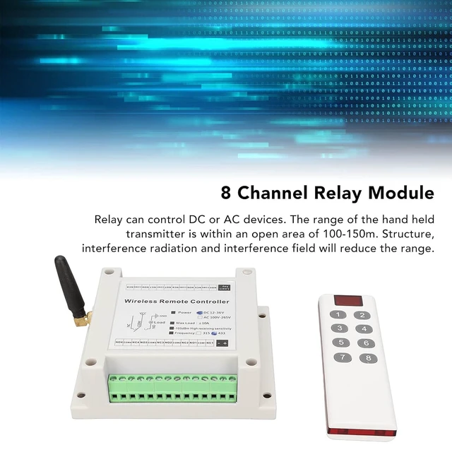 Alt view image 3 of 7 - 8 Channel Relay 8CH 10A DC 12V-36V Lamp Control Radio Switch Relay Module with Remote Control, RF, Easy Installation, Stable Performance