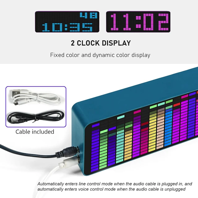 Alt view image 3 of 7 - Gugxiom LED Audio Spectrum Analyzer Display, 12h/24h Clock, RGB 1624 Segment Rhythm Music Spectrum, with 20 Dynamic, for Car, Home