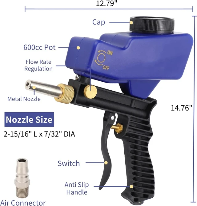 Alt view image 2 of 7 - Sand Blaster Gun Kit, 70-150 PSI 6000RPM Air Sand Blaster Handheld Portable Sandblaster Gun Tool, with Gravity Feed, Remove Paint, Rust, Stains
