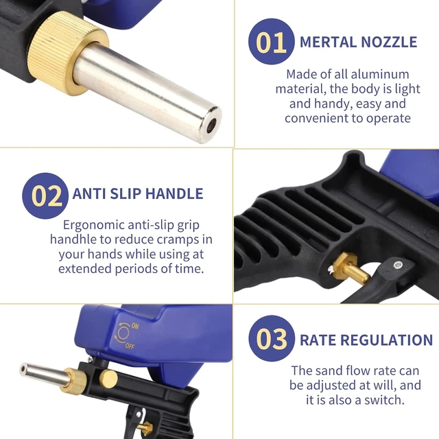 Alt view image 4 of 7 - Sand Blaster Gun Kit, 70-150 PSI 6000RPM Air Sand Blaster Handheld Portable Sandblaster Gun Tool, with Gravity Feed, Remove Paint, Rust, Stains