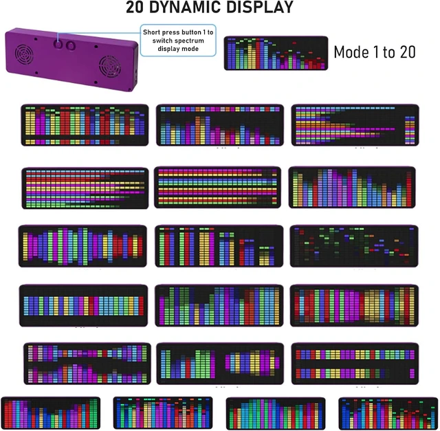 Alt view image 5 of 7 - Gugxiom LED Audio Spectrum Analyzer Display, 12h/24h Clock, RGB 1624 Segment Rhythm Music Spectrum, with 20 Dynamic, for Car, Home