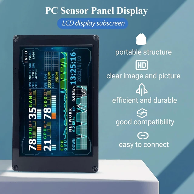 Alt view image 3 of 7 - Acogedor 3.5 inch IPS Monitor Sub Screen LCD Display Screen, with Bracket and USB Power Cable, for USB and, No Extra Power Supply