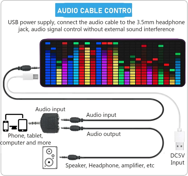 Alt view image 6 of 7 - Gugxiom LED Audio Spectrum Analyzer Display, 12h/24h Clock, RGB 1624 Segment Rhythm Music Spectrum, with 20 Dynamic, for Car, Home