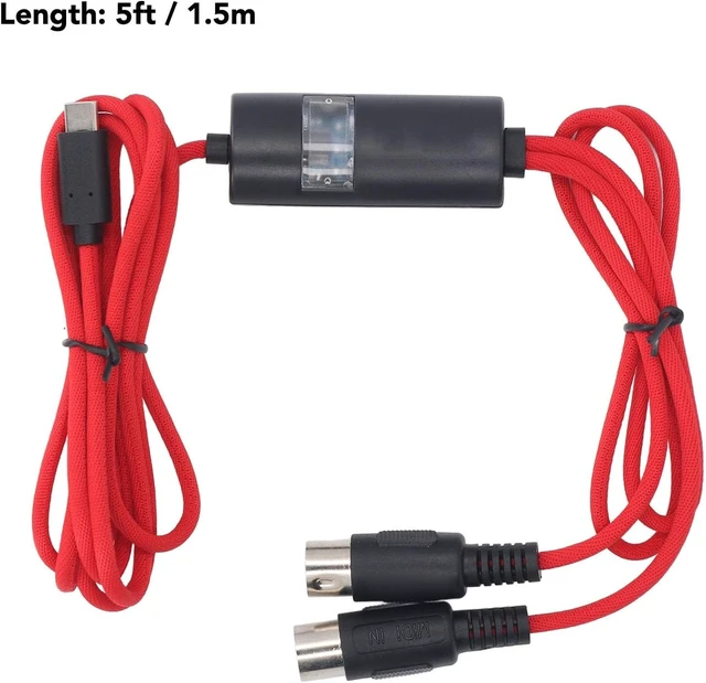 Alt view image 7 of 7 - Gugxiom MIDI to USB C Cable with Input & Output, 2x5 Pin DIN Connector, Plug & Play for Electronic Piano, Keyboard, Guitar Effects, Music Production, 5ft