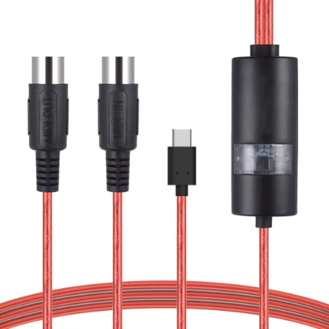 Main image of Gugxiom MIDI to USB C Cable with Input & Output, 2x5 Pin DIN Connector, Plug & Play for Electronic Piano, Keyboard, Guitar Effects, Music Production, 5ft
