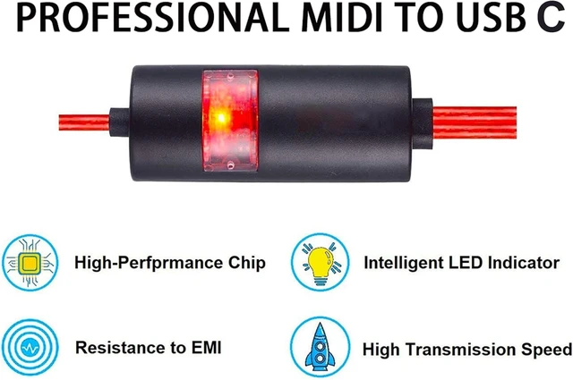 Alt view image 5 of 7 - Gugxiom MIDI to USB C Cable with Input & Output, 2x5 Pin DIN Connector, Plug & Play for Electronic Piano, Keyboard, Guitar Effects, Music Production, 5ft