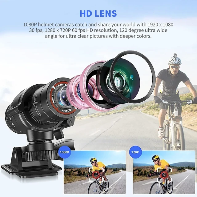 Alt view image 2 of 7 - Motorcycle Helmet Camera 1080P, 120 Wide Angle Sports Action Camera Built in Microphone with Bracket and Helmet Strap