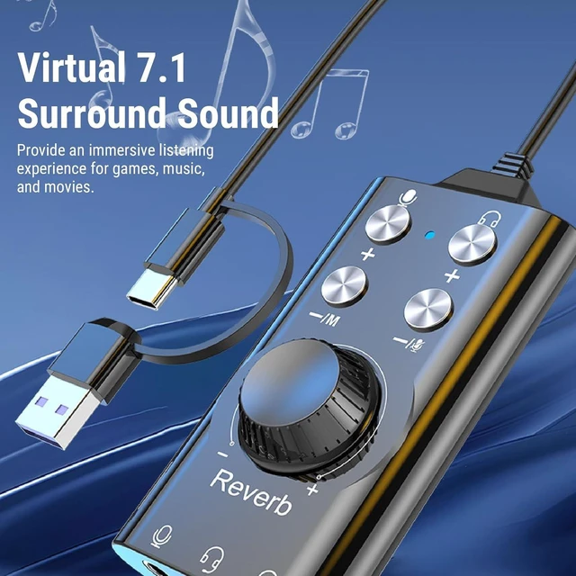 Alt view image 3 of 7 - Gugxiom USB to 3.5mm Jack Audio Adapter, USB to Audio Aux Cable External Stereo Sound Card, with Volume Control, for PC Laptop Desktop