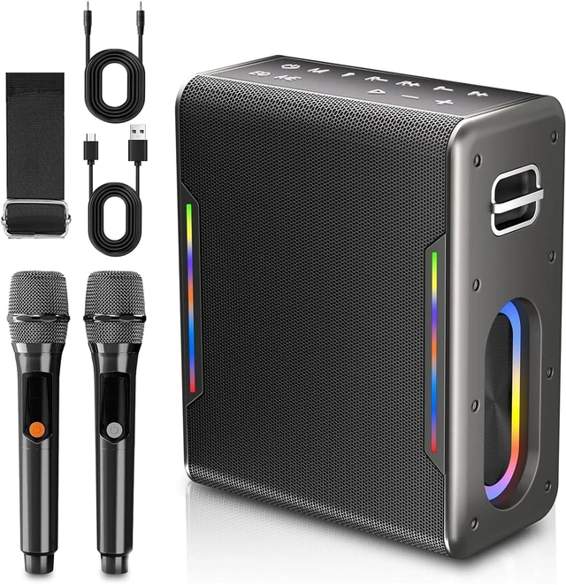 Main image of Gugxiom Karaoke Machine with 2 Wireless Microphones, 60W Portable Bluetooth Speaker PA System with RGB Lights, TWS AUX USB TF, for Adults Kids Parties Family Gatherings