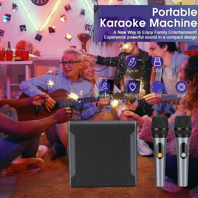 Alt view image 2 of 7 - Gugxiom Karaoke Machine with 2 Wireless Microphones, 60W Portable Bluetooth Speaker PA System with RGB Lights, TWS AUX USB TF, for Adults Kids Parties Family Gatherings