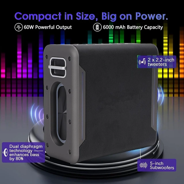 Alt view image 3 of 7 - Gugxiom Karaoke Machine with 2 Wireless Microphones, 60W Portable Bluetooth Speaker PA System with RGB Lights, TWS AUX USB TF, for Adults Kids Parties Family Gatherings