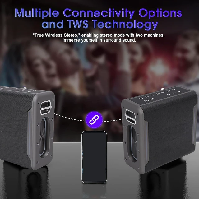 Alt view image 4 of 7 - Gugxiom Karaoke Machine with 2 Wireless Microphones, 60W Portable Bluetooth Speaker PA System with RGB Lights, TWS AUX USB TF, for Adults Kids Parties Family Gatherings