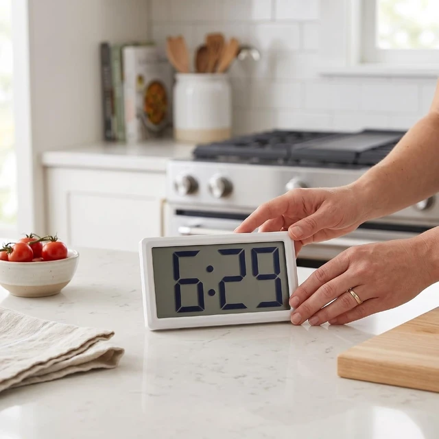 Alt view image 3 of 7 - Gugxiom Small Digital Clock with Magnetic Back, Battery Powered 12 Hour Mini Digital Clock, Desktop or Magnetic Display with Easy to Read LCD Screen (White)
