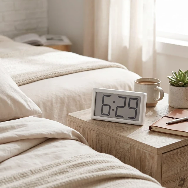 Alt view image 4 of 7 - Gugxiom Small Digital Clock with Magnetic Back, Battery Powered 12 Hour Mini Digital Clock, Desktop or Magnetic Display with Easy to Read LCD Screen (White)