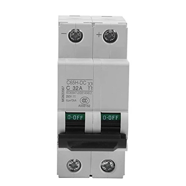Alt view image 4 of 6 - DC Miniature Circuit Breaker, Low Voltage 2 Pole 250V 32A DIN Rail Mount, DC Disconnect Switch for Solar Panels Grid DC System (32A)