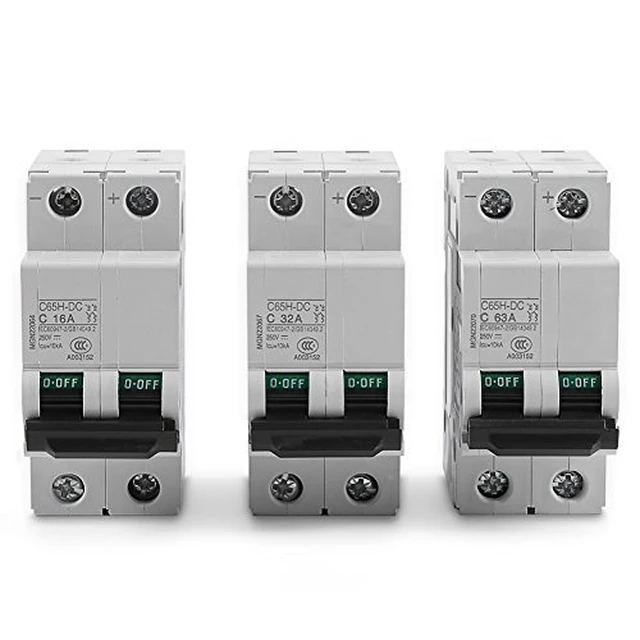 Alt view image 6 of 6 - DC Miniature Circuit Breaker, Low Voltage 2 Pole 250V 32A DIN Rail Mount, DC Disconnect Switch for Solar Panels Grid DC System (32A)