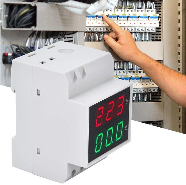 Alt view image 3 of 6 - DIN Rail Voltage Ampere Meter, AC80-300V AC0-99.9A Multi-Functional Digital Din Rail Current Voltage Power Meter Ammeter Voltmeter, Din Rail Led Display Digital AC Voltmeter