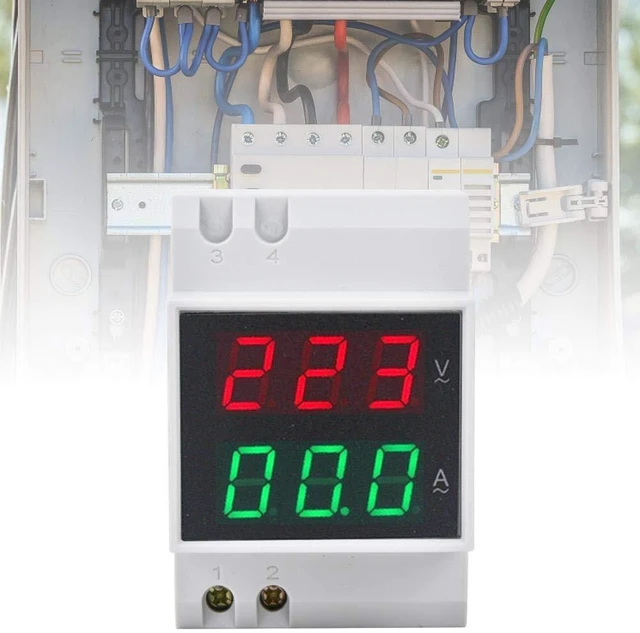 Alt view image 4 of 6 - DIN Rail Voltage Ampere Meter, AC80-300V AC0-99.9A Multi-Functional Digital Din Rail Current Voltage Power Meter Ammeter Voltmeter, Din Rail Led Display Digital AC Voltmeter