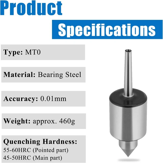 Alt view image 5 of 7 - Acogedor MT0 Live Center Bearing Steel 0.01mm Accuracy for Lathe