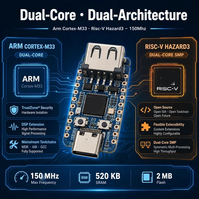 Alt view image 2 of 7 - Gugxiom RP2350 USB Mini Development Board with USB Type-A for RasPi