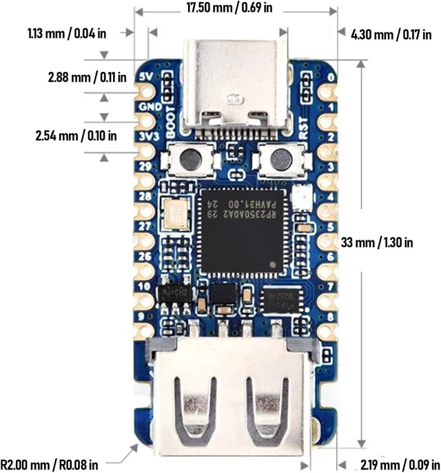 Alt view image 6 of 7 - Gugxiom RP2350 USB Mini Development Board with USB Type-A for RasPi