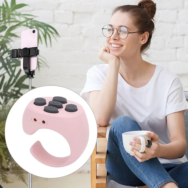 Alt view image 5 of 7 - Remote Scrolling Ring for TikTok, 5 Buttons Bluetooth Page Turner with Charging Case, Camera Remote Control for Android Phones Tablets (Pink)