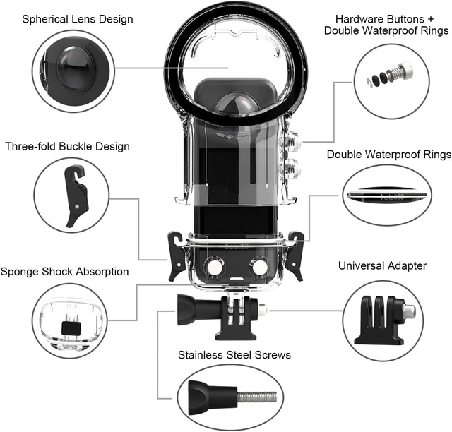 Alt view image 6 of 7 - 164ft Invisible Dive Case for X4, IPX8 Housing Case, Underwater Protective Shell, with Bracket Accessories