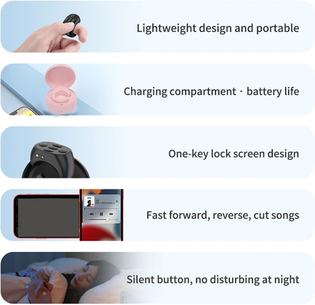Alt view image 7 of 7 - Remote Scrolling Ring for TikTok, 5 Buttons Bluetooth Page Turner with Charging Case, Camera Remote Control for Android Phones Tablets (Pink)