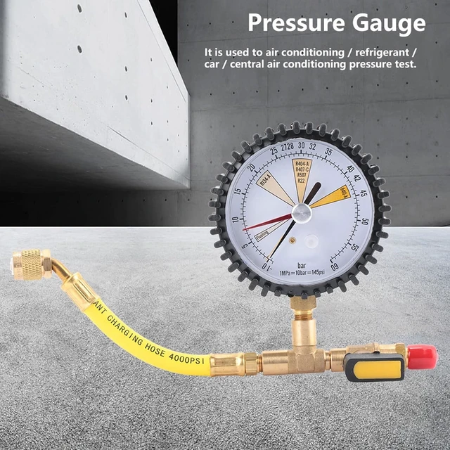 Alt view image 2 of 7 - Nitrogen Pressure Test Gauge for Air Conditioning, Refrigerant, Car, A/C Refrigeration Tool for R134a, R22, R407C, R410A, R404A, R507, R422D, R32, 1/4 SAE inch