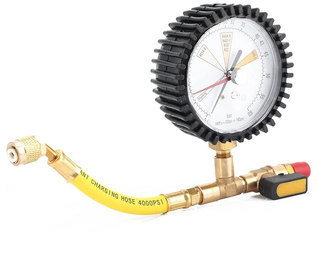 Main image of Nitrogen Pressure Test Gauge for Air Conditioning, Refrigerant, Car, A/C Refrigeration Tool for R134a, R22, R407C, R410A, R404A, R507, R422D, R32, 1/4 SAE inch